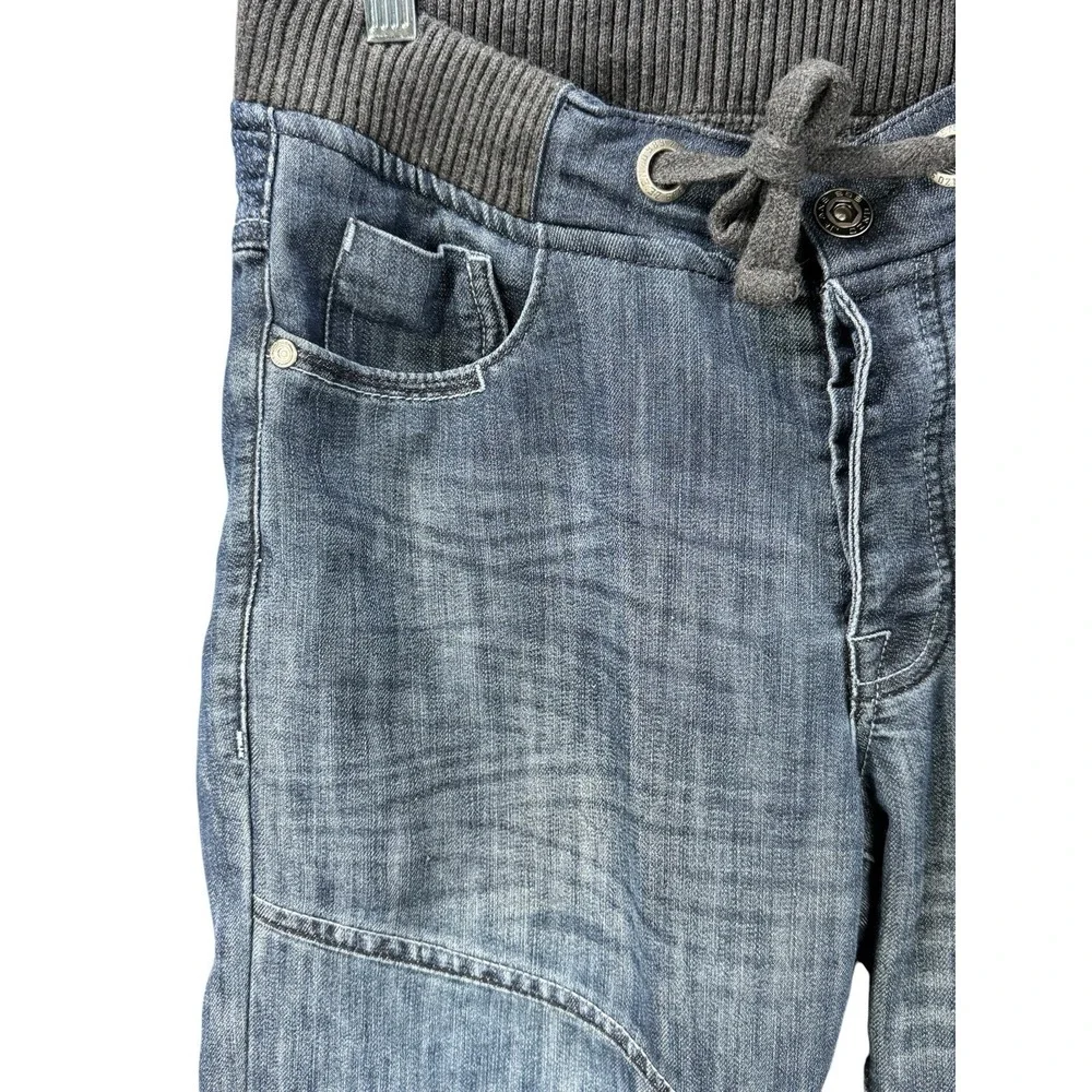 ZE ENZO99 Men's Denim Jogger Jeans 30R Blue Moto Drawstring Ribbed Cuff